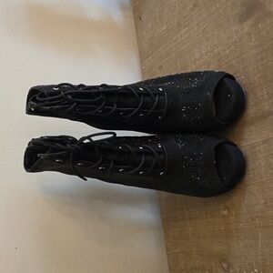 Torrid Pointed Heel Laceup Bootie - Black Rhinestone